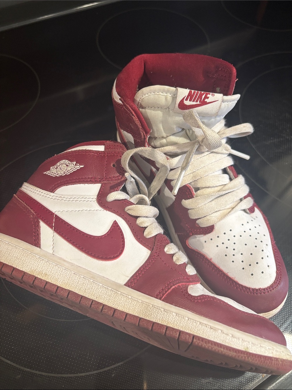 Air Jordan Nike Maroon and White High Top Sneaker